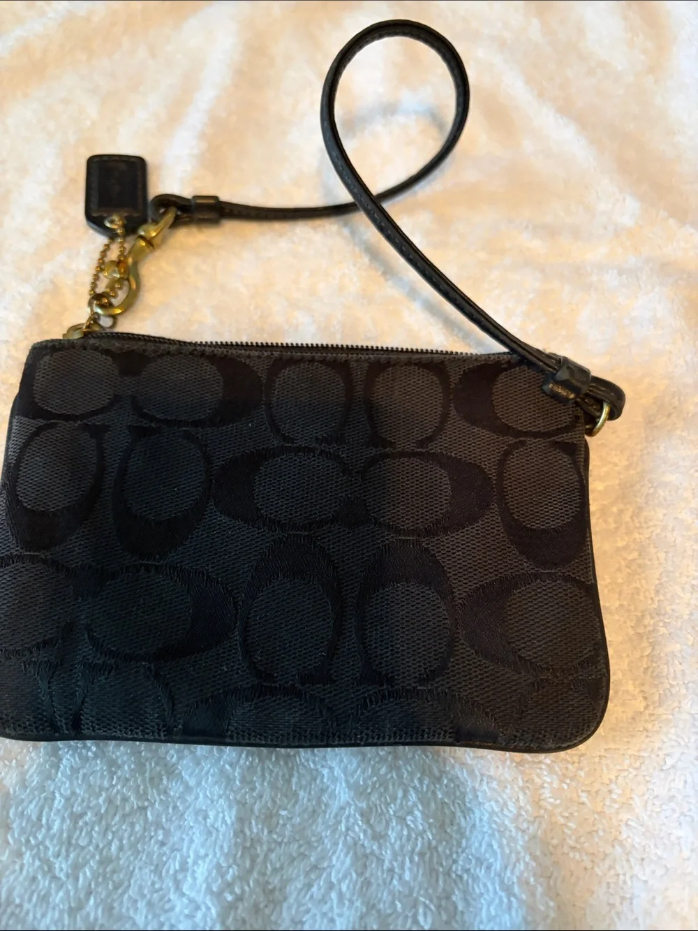 Coach Black Signature Wristlet Pouch with Wrist Strap